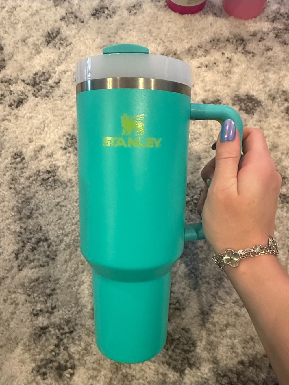 Stanley Teal Travel Mug with Handle and White Top